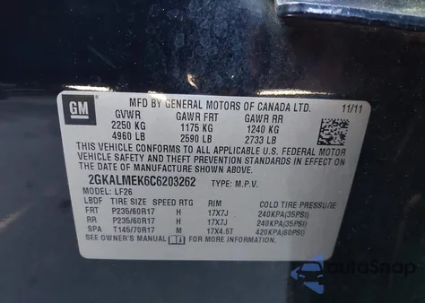 2012 GMC Terrain Sle-1 из США, поврежденный, VIN 2GKALMEK6C6203262